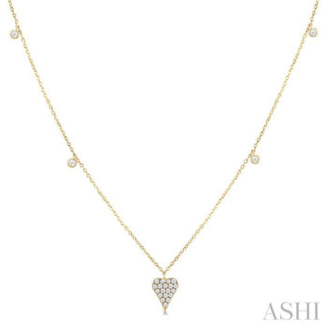 1/5 Ctw Heart Motif Round Cut Diamond Station Necklace in 10K Yellow Gold